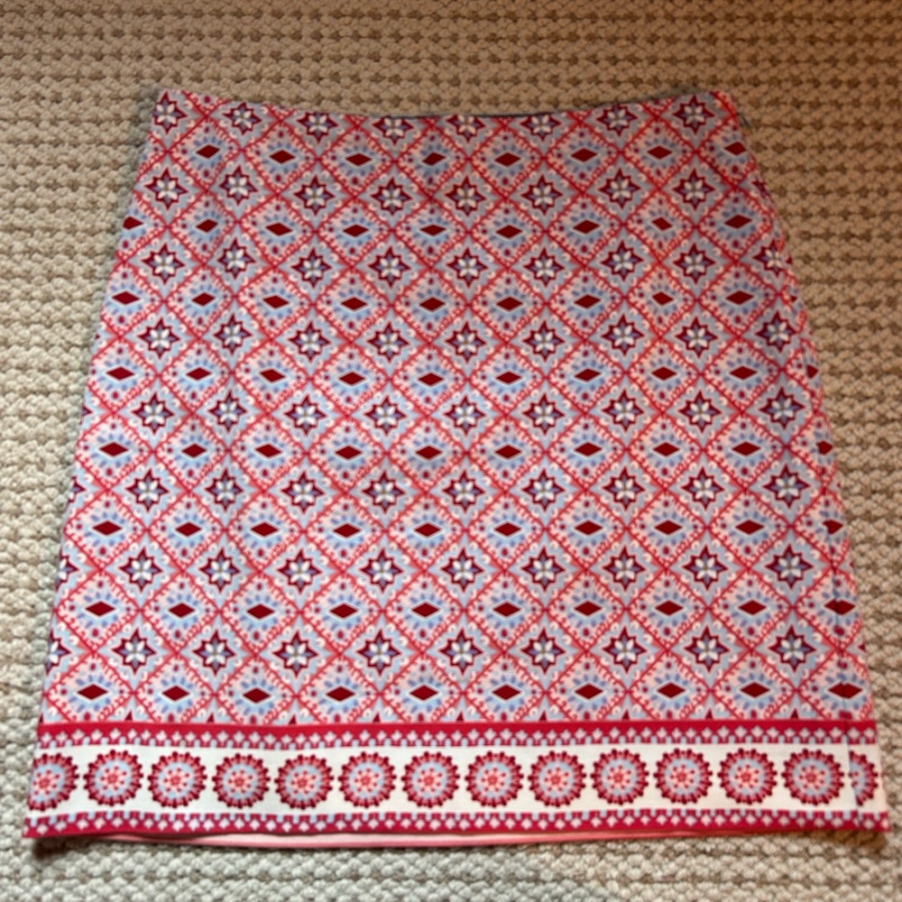 Talbots Red and White Geometric Pencil Skirt